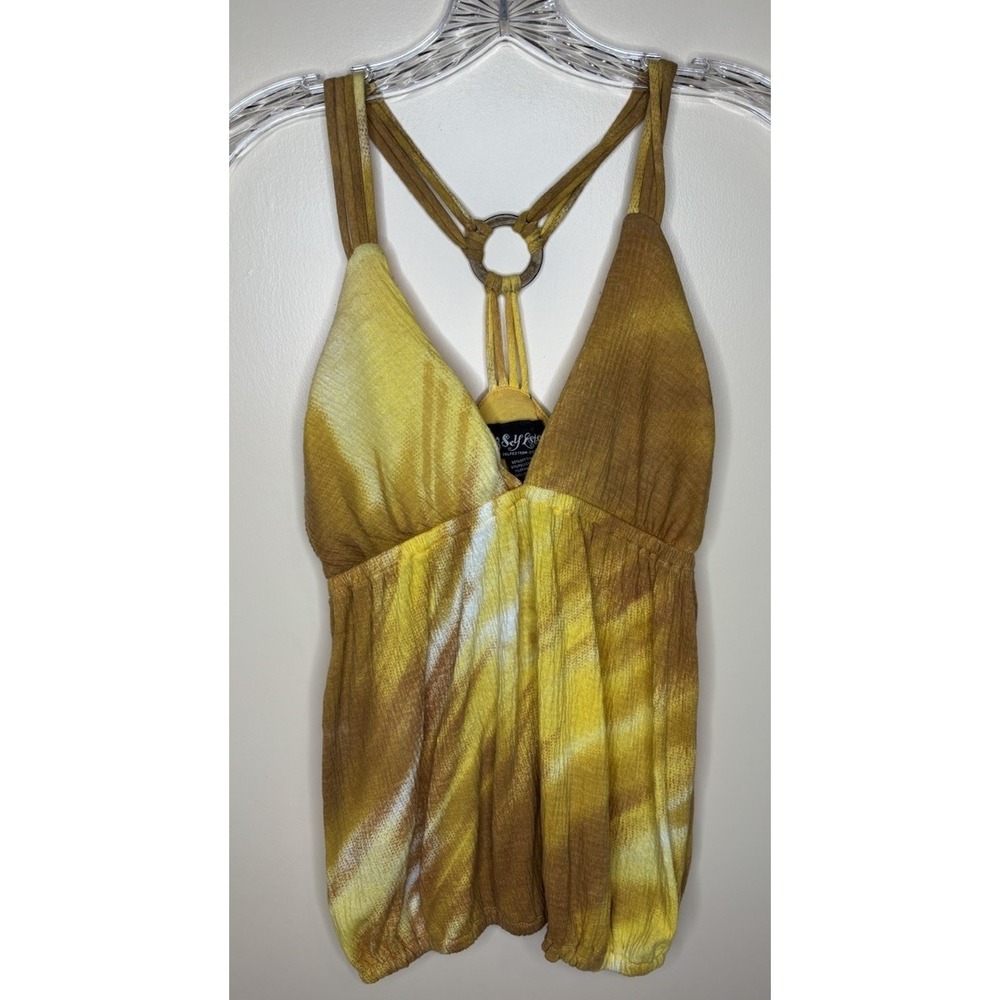 Y2K Babydoll Top Women S Racerback Gold Watercolor Hippie Phoebe 90s VTG